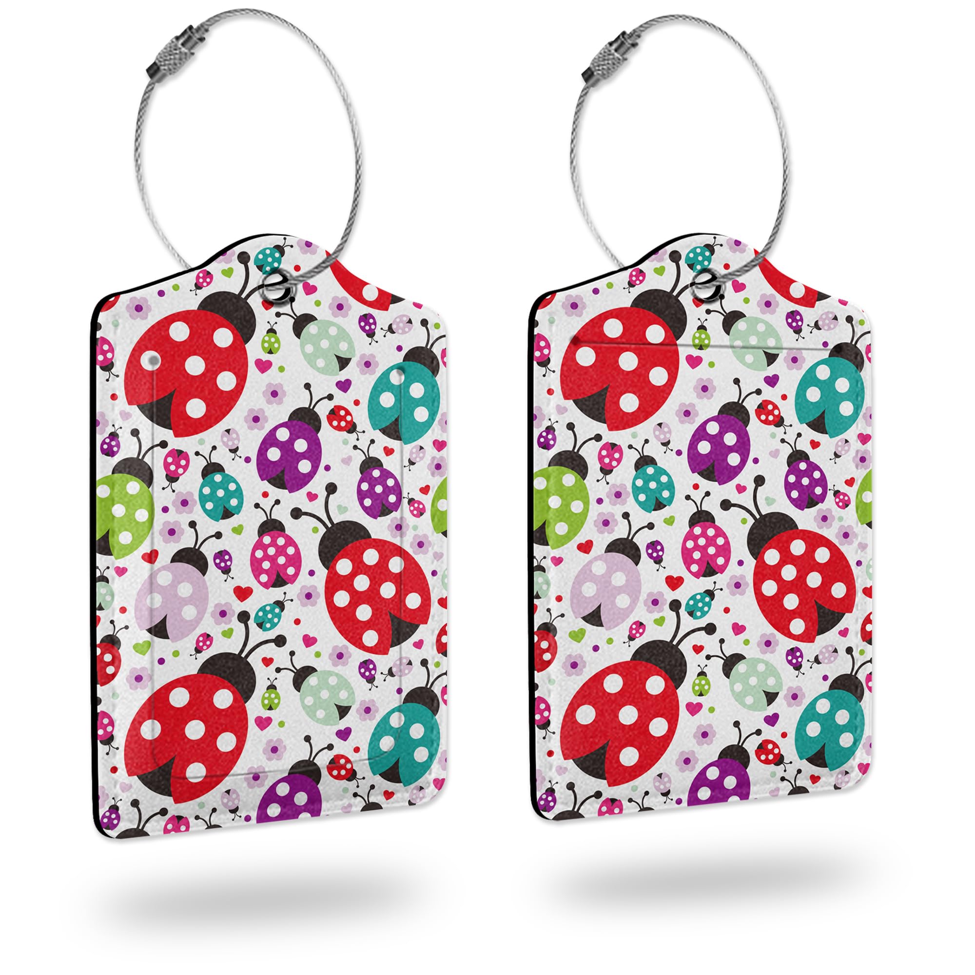 Luggage Tags for Suitcase,2 Pack Colorful Ladybug Insect Flower Leather Travel Cruise Luggage Tag with Privacy Flap,Name ID Label and Metal Loop for