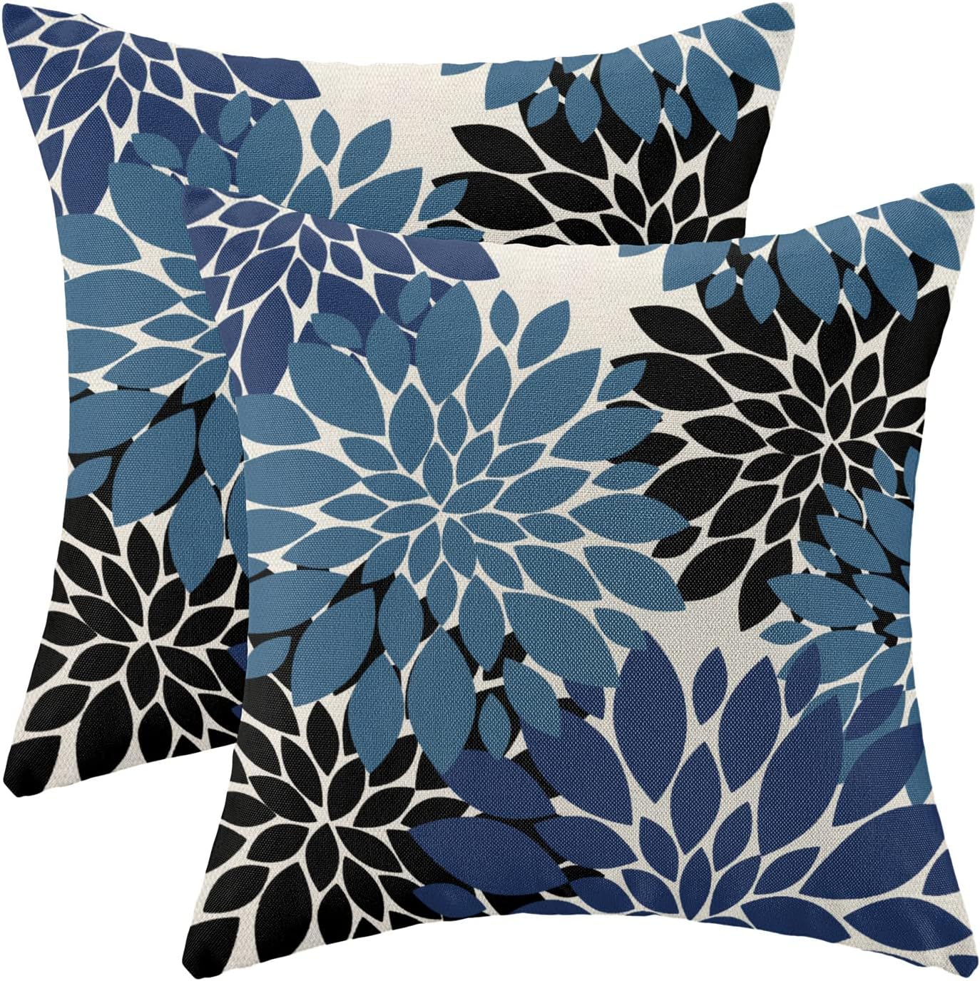 CXMEIFLY Navy Blue Black Pillow Covers 18x18 Inch Set of 2 Dahlia Floral Decor Throw