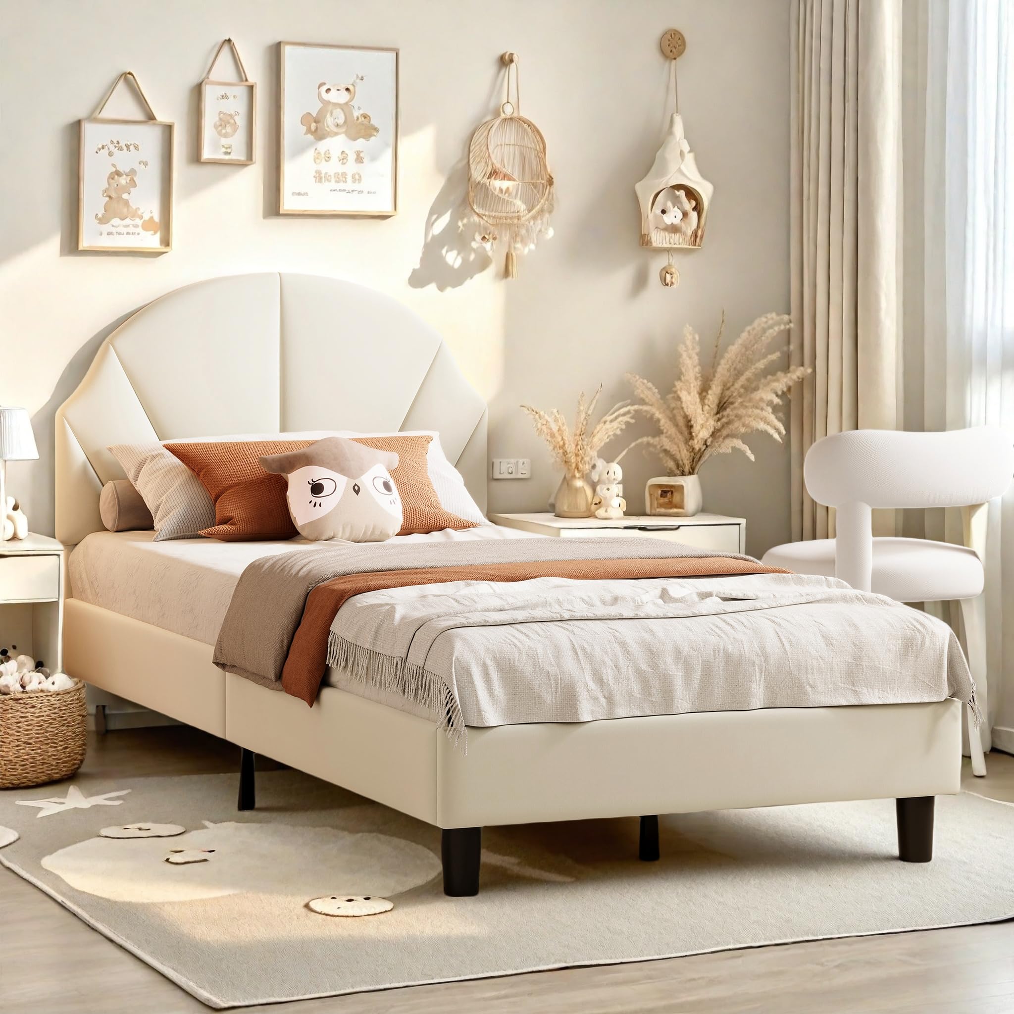 DULRLLY Lit Simple Rembourré 90x200, Lit Enfant Fille avec Tête de Lits Réglable en Hauteur, Cadre de Lits Capitonné pour Enfant Adolescent, Lits d'enfant Simple avec Sommier à Lattes, Velours