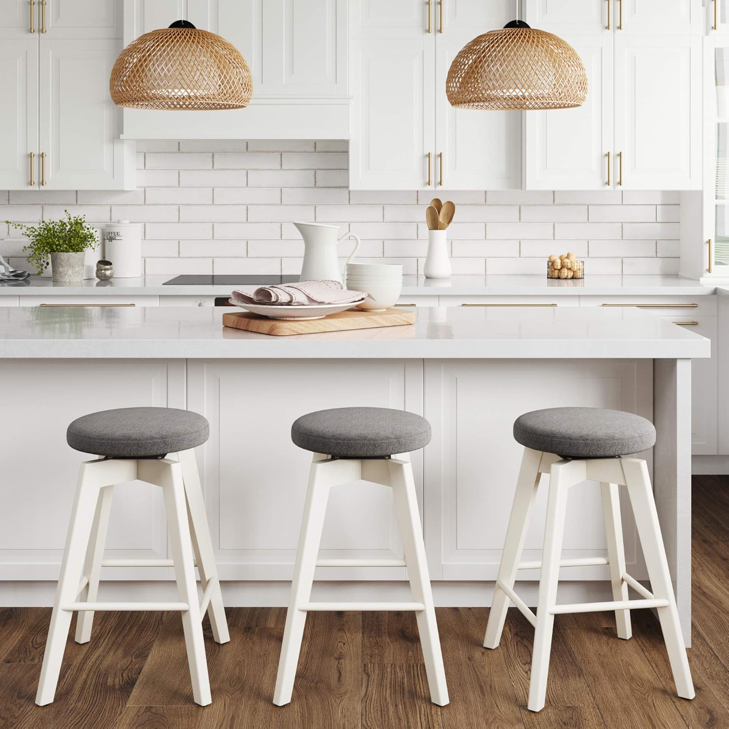 Get Cheap Price Nathan James Amalia Backless Kitchen Counter Height Bar Stool, Solid Wood with 360 Swivel Seat Dark Gray/White Super Big Clearance! Nathan James Amalia Backless Kitchen Counter Height Bar Stool, Solid Wood with 360 Swivel Seat Dark Gray/White