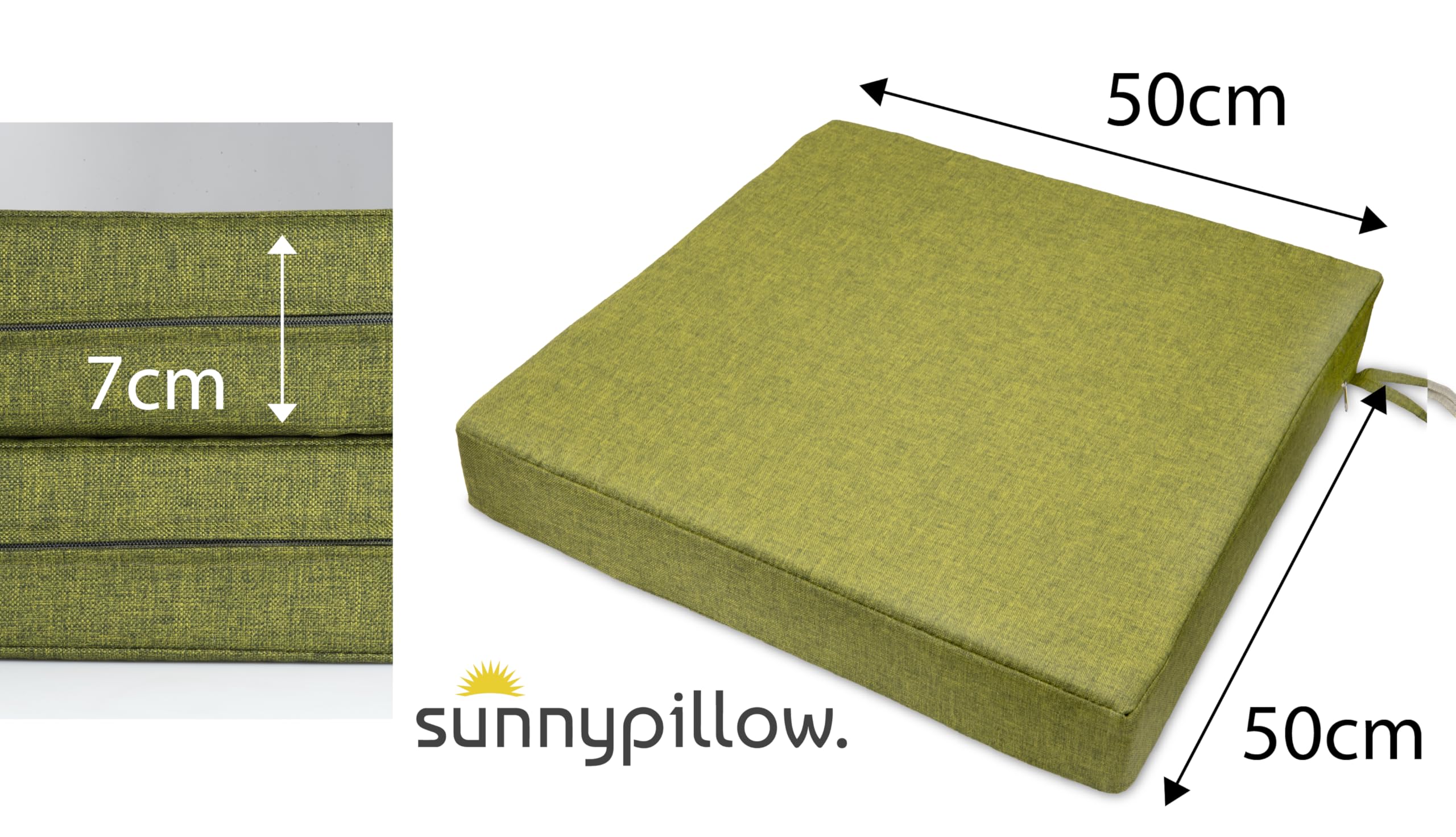 sunnypillow Lot de 2 Coussins de Chaise 50 x 50 x 7cm, Extérieur - imperméables résistants aux UV - Coussin d'assise pour bancs - Coussin de siège pour la Maison et Le Jardin - Vert