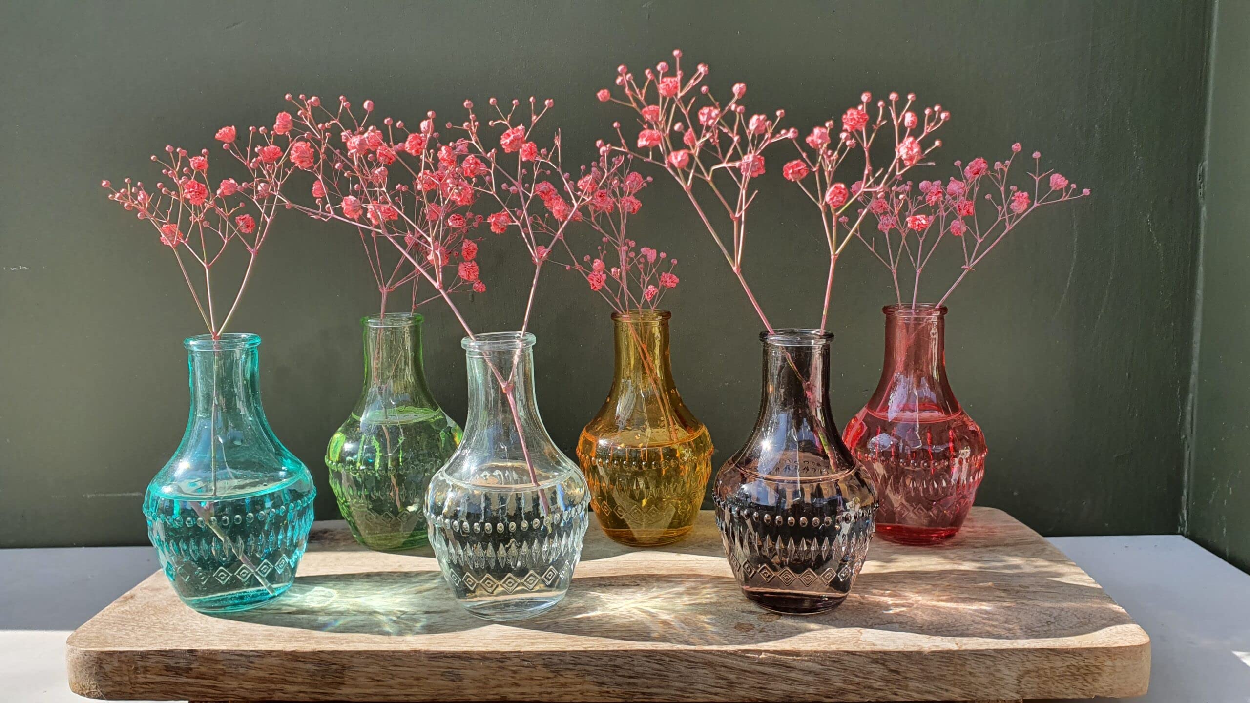 Ronde platte flesjes met droogbloemen - roze (groot of klein) | Jan&Juup