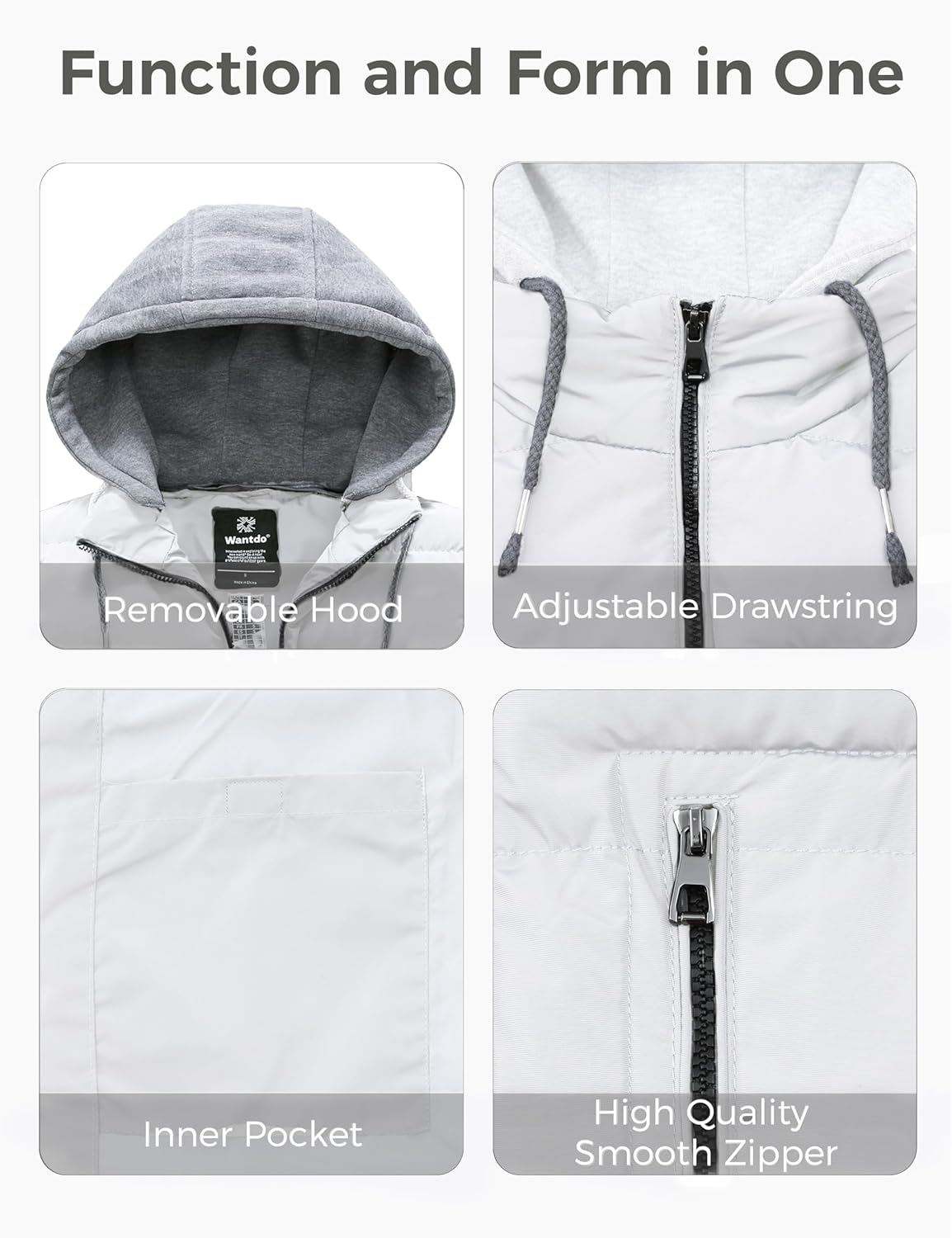 wantdo Men's Winter Vest Thick Padded Sleeveless Jacket Quilted Puffer Vest with Detachable Hood - Image 6