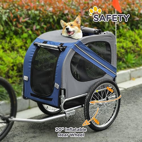 Vista 25 de Aosom Remolque de bicicleta para perros, carrito de mascotas, accesorio de transporte de carga para viajes con 3 entradas, ruedas grandes para Rojo