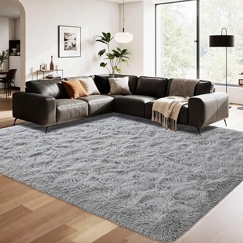 5x8 ft Light Grey Fluffy Shag Rug,Ultra Plush Non-Slip Area Rugs for Living Room, Bedroom, Nursery, Kids Playroom, Dorm & Office,Modern Soft Indoor Carpet for Boys & Girls
