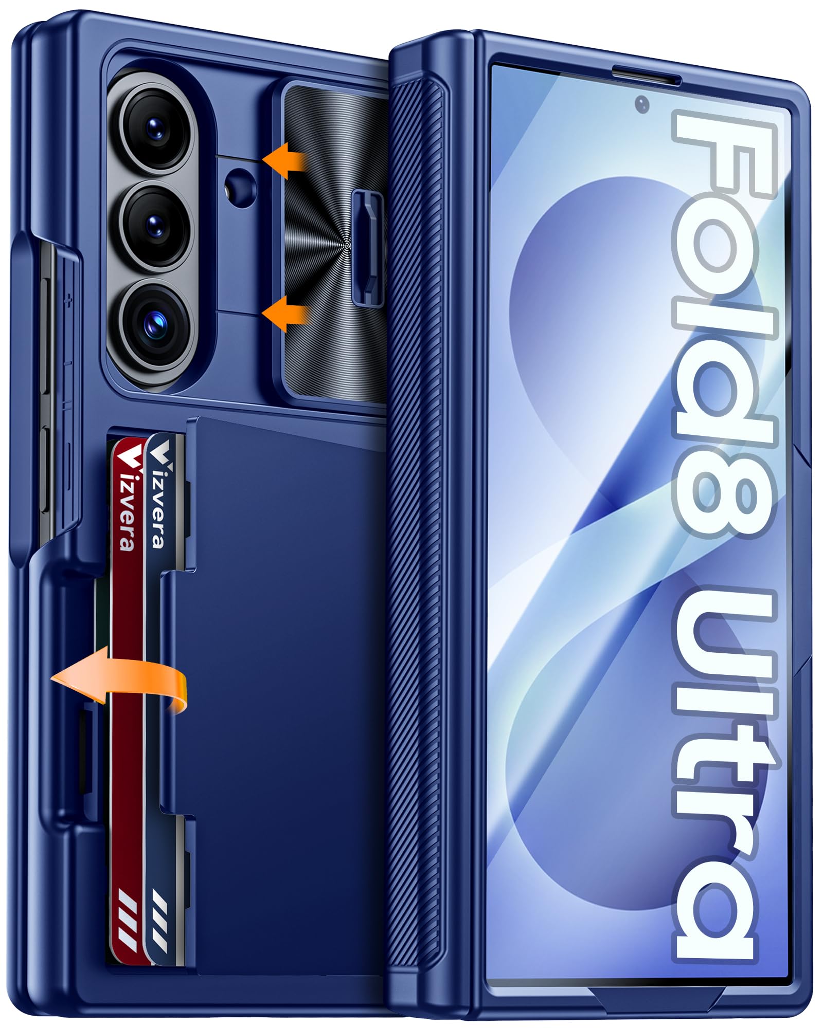 Vizvera Custodia a portafoglio per Samsung Galaxy Z Fold 8 Ultra con copertura per fotocamera scorrevole e pellicola protettiva, blocco RFID, porta carte antiurto, cerniera protettiva per Galaxy Z