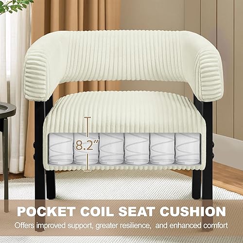 Miniatura 9 de Yaheetech Juego de 2 sillas de pana con diseño de barril, sillón tapizado moderno con patas de madera maciza, acogedora silla de ocio con asiento en