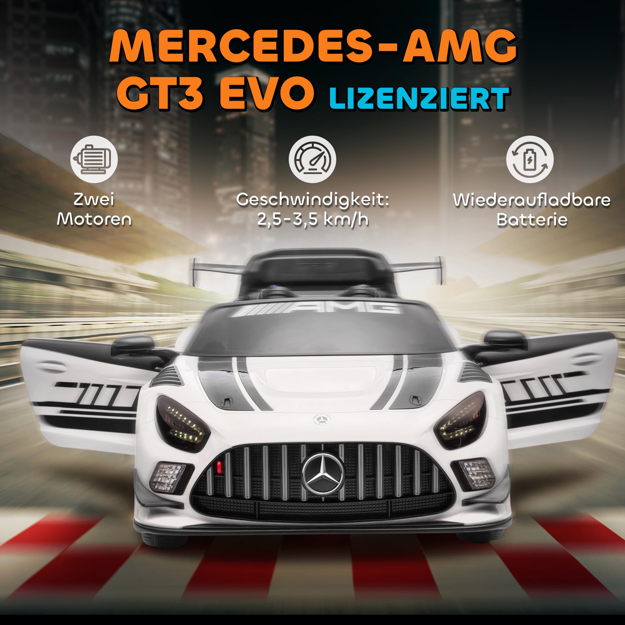 AIYAPLAY Kinder Elektroauto Mercedes-AMG 12V 2 Motor für 3-8 Jahre Weiß