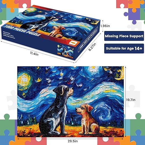 Miniatura 2 de Rompecabezas para adultos de 1000 piezas en adelante, rompecabezas de madera de 2 cachorros de cielo estrellado, rompecabezas de 1000 piezas para