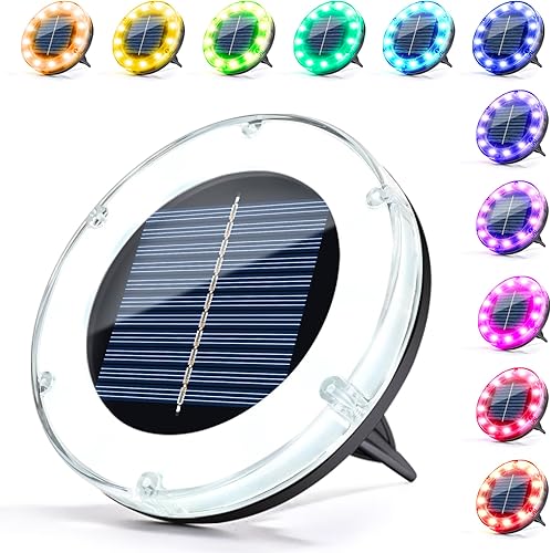 SOLPEX Luces solares impermeables para exteriores, luces solares multicolor, 12 LED, 2 modos de iluminación, iluminación solar de paisaje para