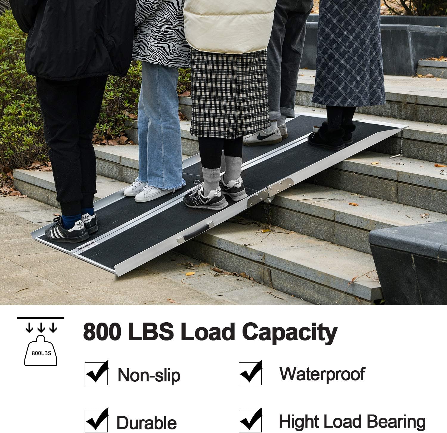 6FT (31" W x 72" L) Wheelchair Ramp, Non-Slip Portable Aluminum Ramp for Wheelchairs Double-Fold 800lbs Weight Capacity for Steps Stairs and Thresholds -