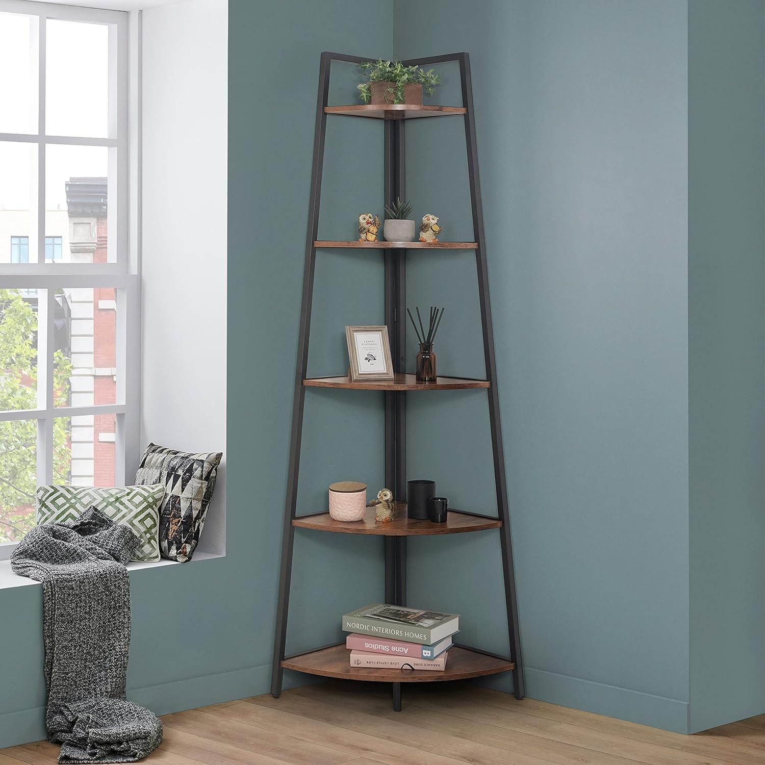 CAPHAUS Tall Corner Shelf Stand, 5Tier Display Shelves, Ladder Corner