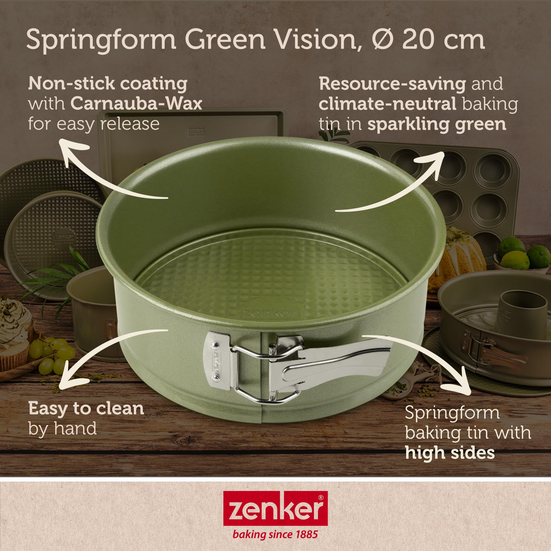 Zenker Springform Cake Tin, 20cm Diameter with High Edge, Tall Rim, Green Vision Series, ECO - Image 3