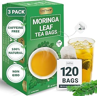 LeafLea Moringa Tea, 120 Fresh-Sealed Tea Bags, Premium Herbal Blend from 100% Natural Moringa Leaves, Supports Digestion & Immune Health, Caffeine-Free, Sugar-Free, Vegan, Non-GMO