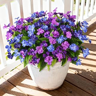 Artificial Fake Flowers for Outdoor 6PCS Impatiens UV Resistant Faux Plants