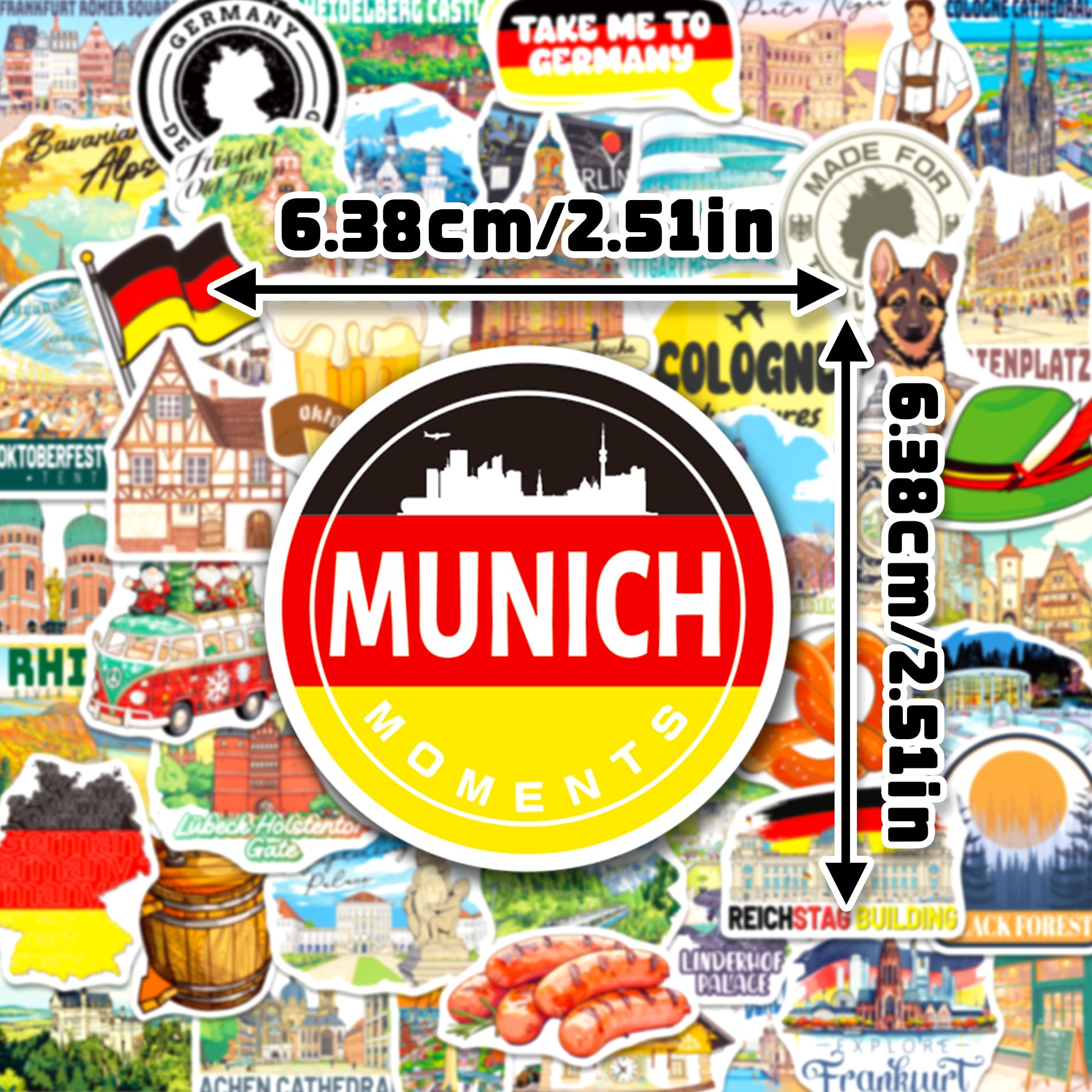 200PCS Germany Stickers, Waterproof German Travel Stickers for Luggage Water Bottles Laptops, German-Themed Gifts for Women Men, Germany Souvenir & Decor