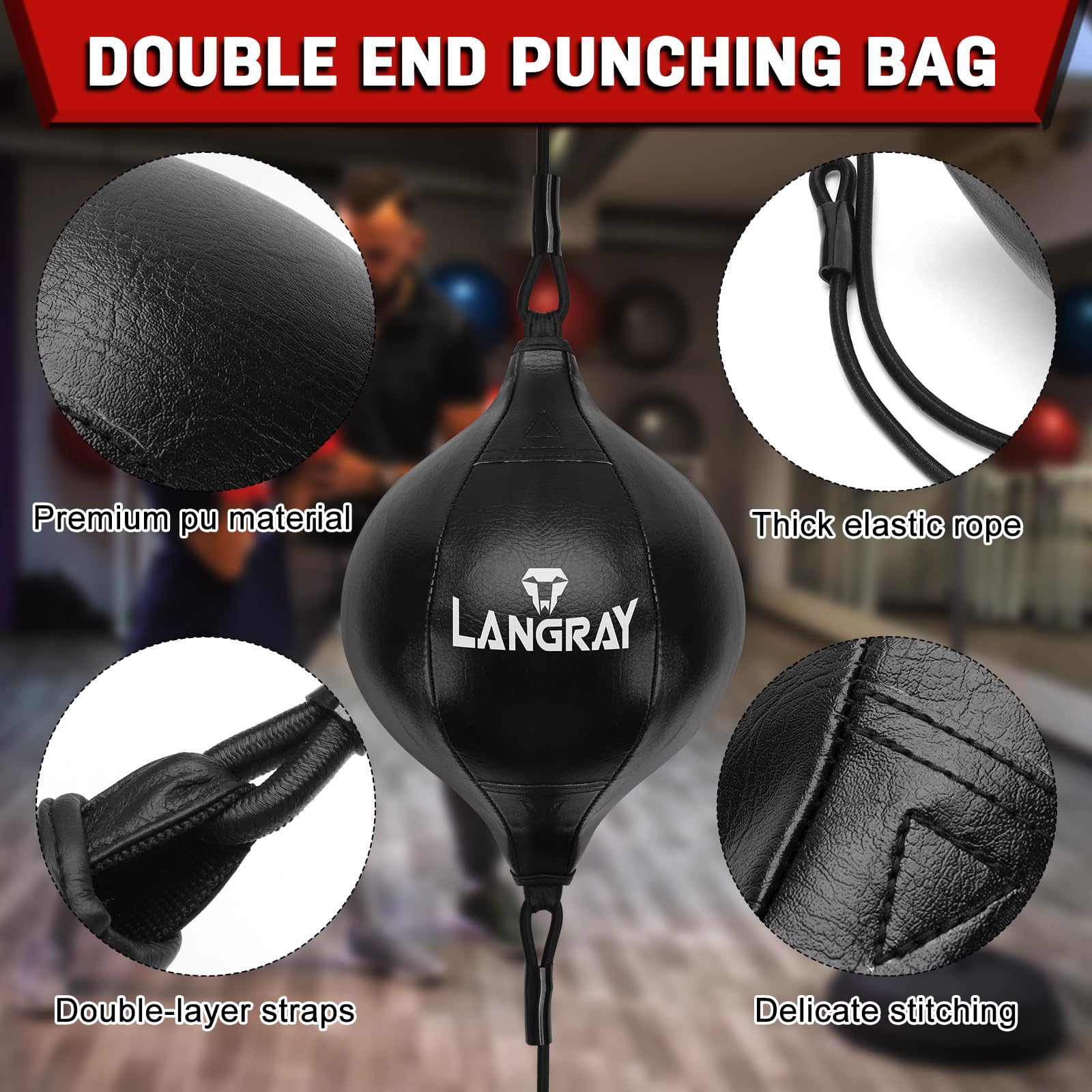 Sac de Frappe à Double extrémité, Sac de Boxe en Cuir synthétique avec Cordons élastiques réglables pour Adultes et Enfants