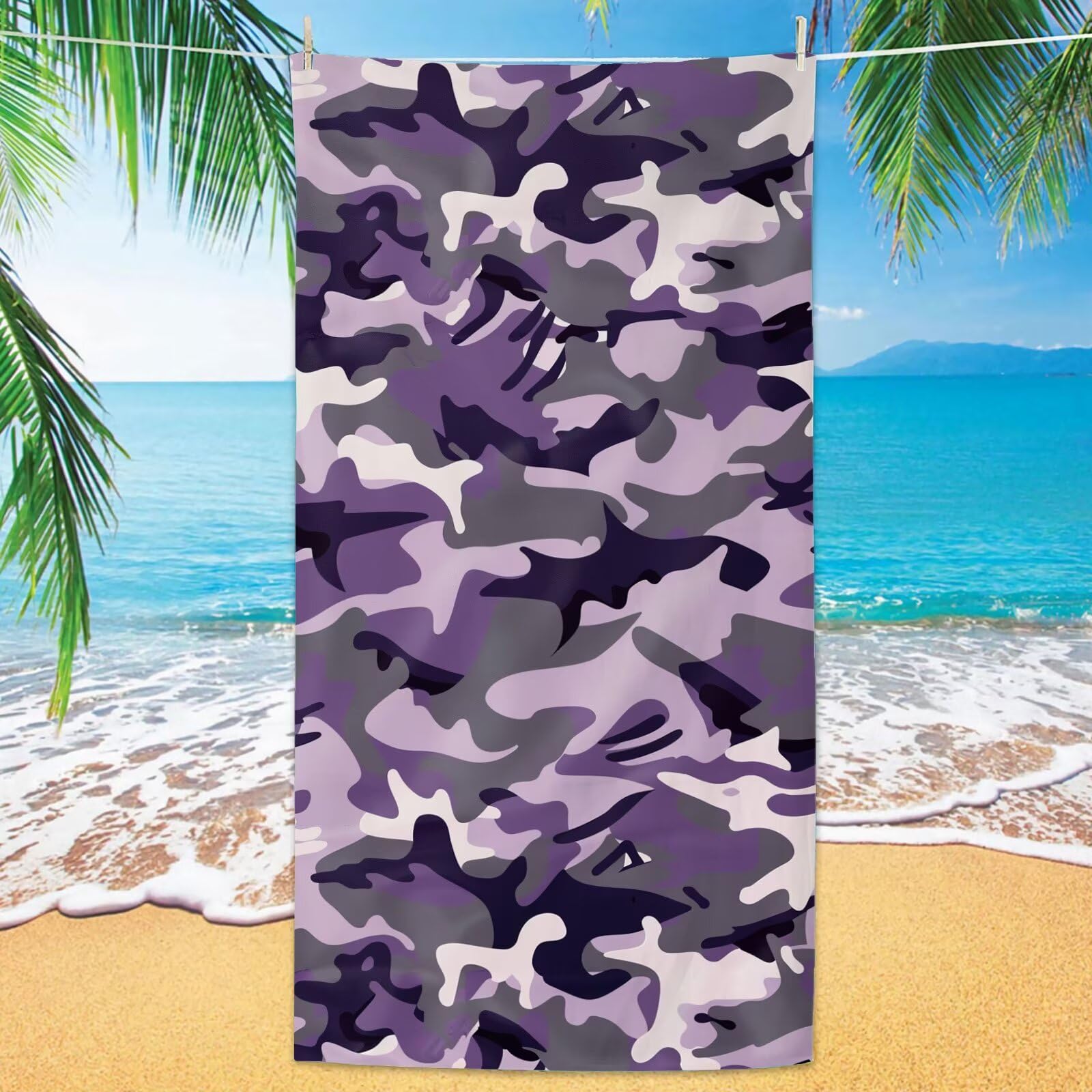 2 szt., bardzo duże 100 x 220 cm, fioletowy, szybkoschnący ręcznik z mikrofibry, bez piasku i plażowy, lekki podróżny, kompaktowy ręcznik kempingowy z torbą do przechowywania, chłonny, dla kobiet