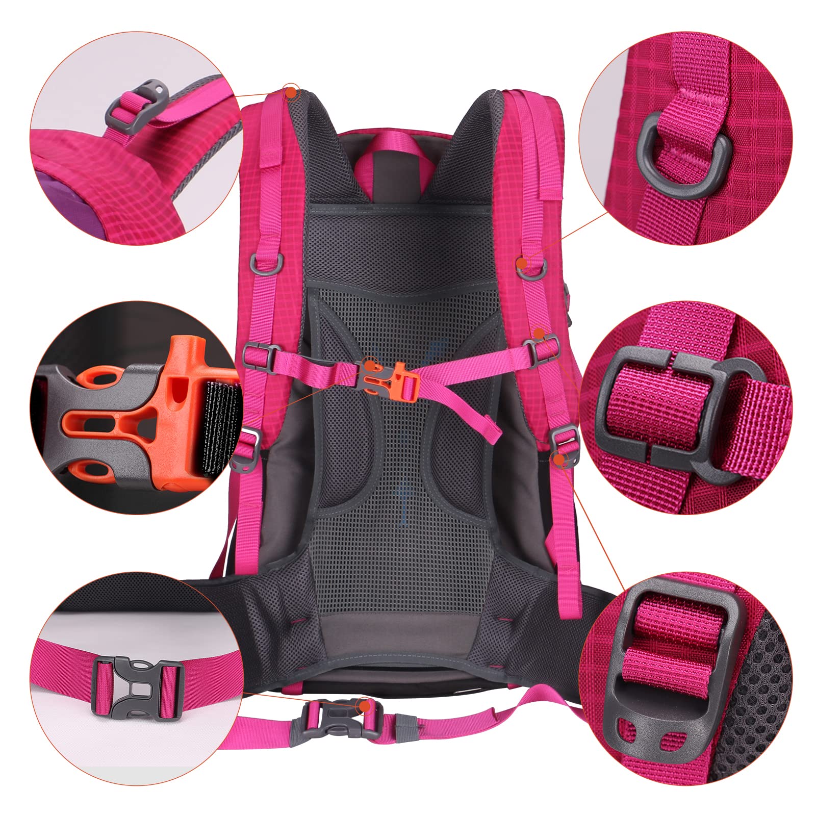 AOKING Plecak turystyczny 50 l, wys. 57 x szer. 35 x gł. 26 cm, 100% poliester, z pokrowcem, waga ok. 900 g, różowy,