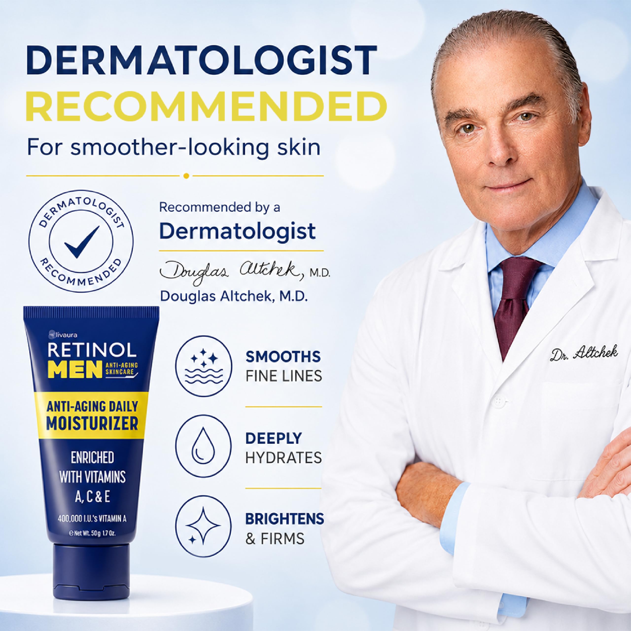 LIVAURA Retinol Face Moisturizer for Men, Hydrating Anti-Aging Cream