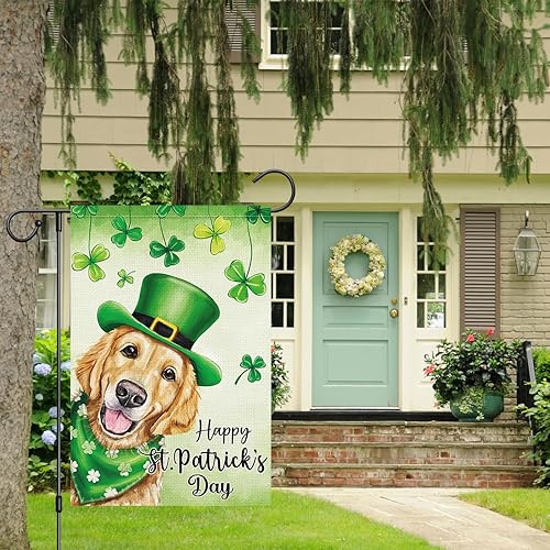 Miniatura 2 de Louise Maelys Bandera de bienvenida del Día de San Patricio de 12 x 18 pulgadas, doble cara, bandera de arpillera pequeña dorada para perro