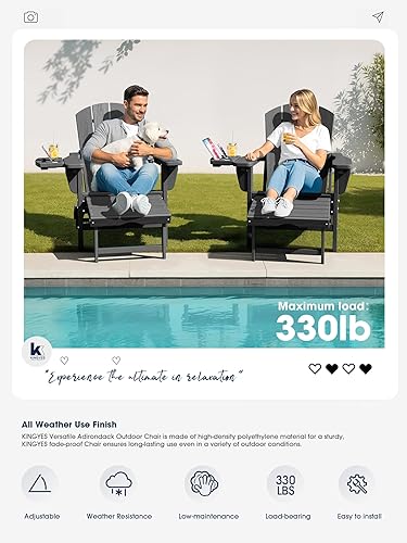 Miniatura 8 de KINGYES Silla Adirondack plegable ajustable con reposapiés y organizador de reposabrazos multifuncional 4 en 1, silla Adirondack reclinable HDPE con