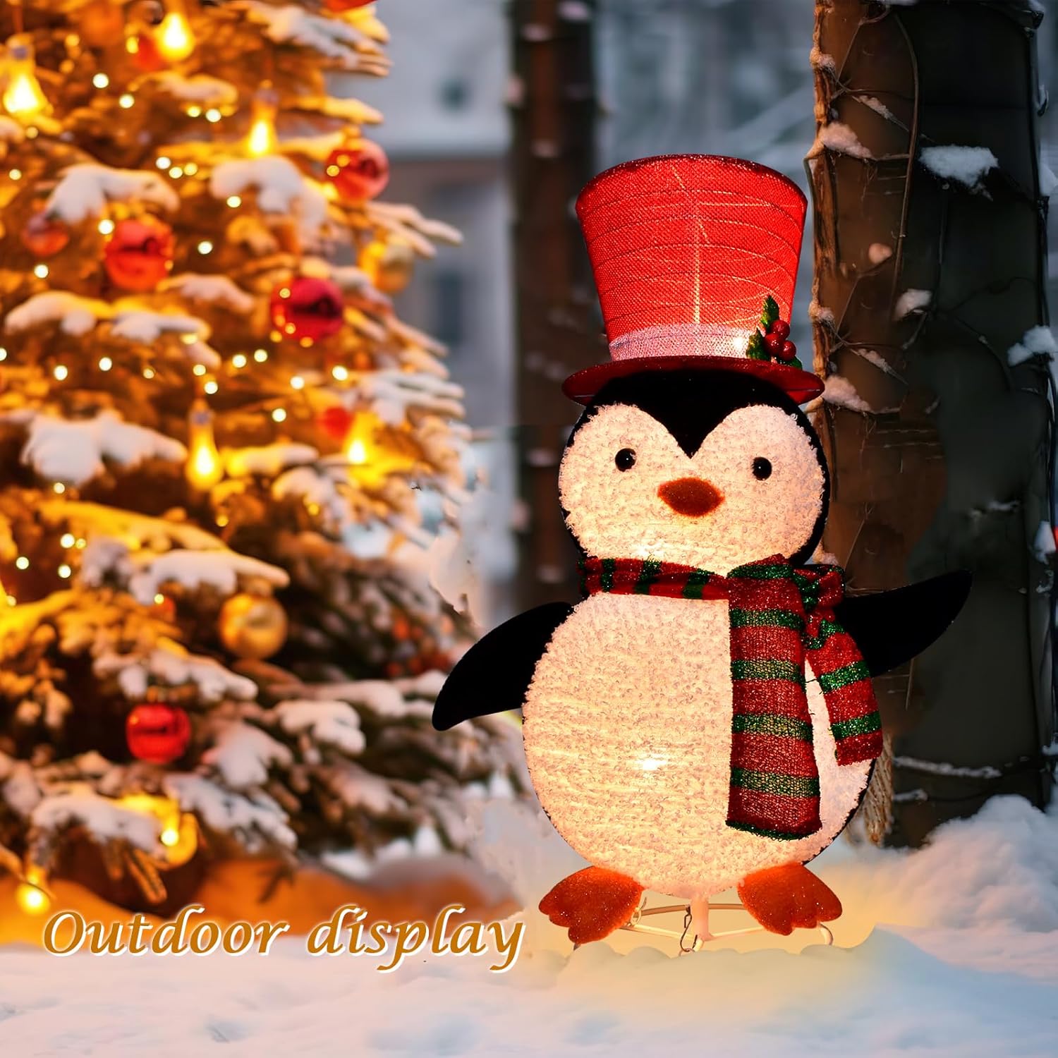 Lighted Penguin Outdoor Christmas Decorations - 28 inch Light up Penguin with LED Lights, Pre-lit Penguin with Top Hat Holiday Ornaments Yard Decor for Home, Lawn and Front Yard