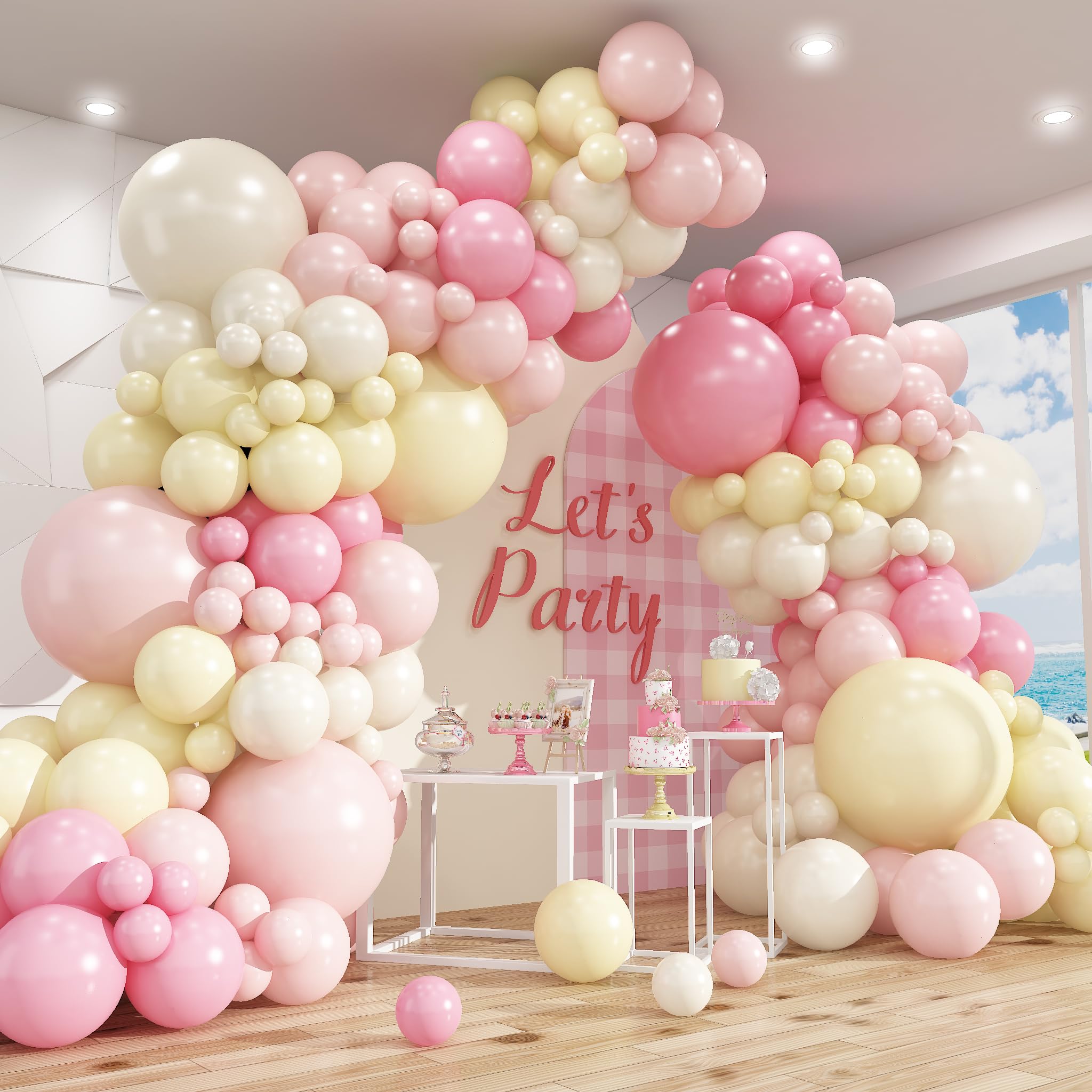 Kit di 400 palloncini rosa e giallo, 45,7 cm, 30,5 cm, diverse dimensioni, rosa pastello, giallo, rosa chiaro, sabbia, bianco, palloncini in lattice per compleanno, orso, baby shower, decorazioni per
