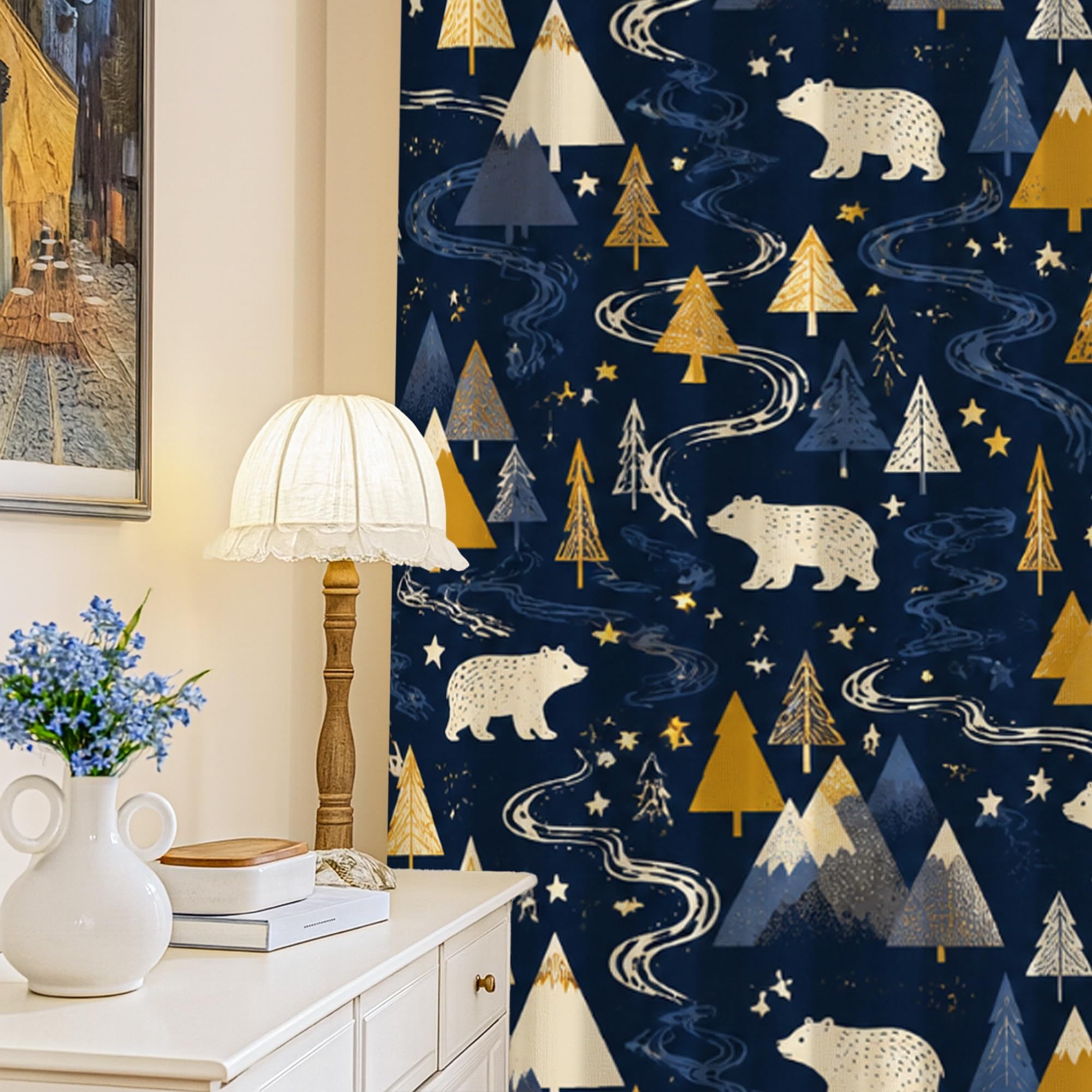 Rideaux occultants infroissables bleu marine 132x213 cm anti-lumière
