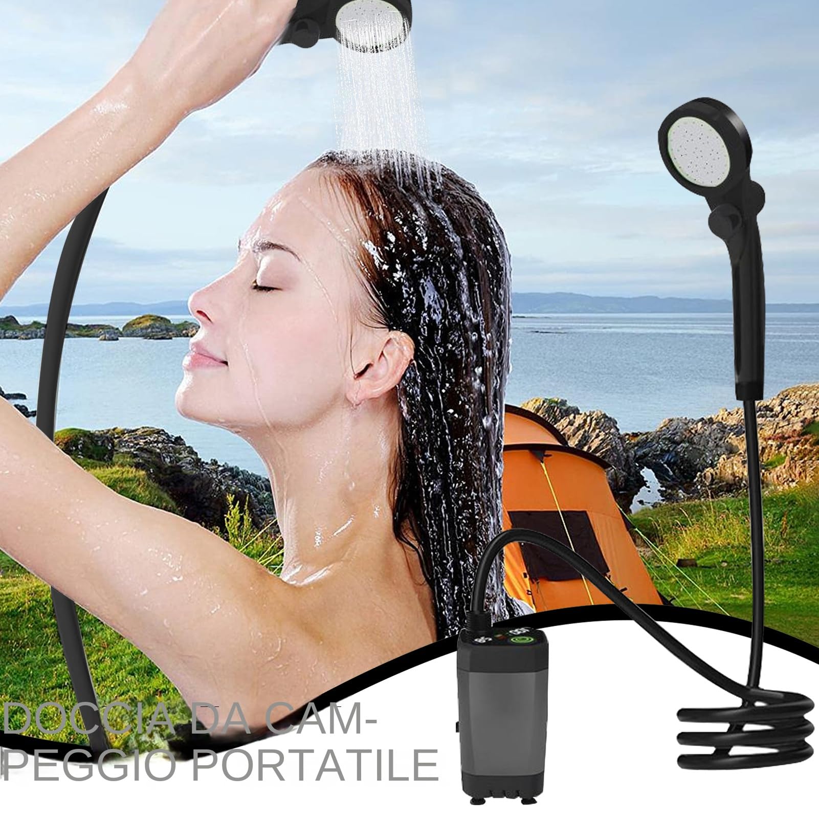 Generico Portable Camping Shower - 3 Modes Spray Camp Shower | Rechargeable RV Showers with LED Display | Waterproof Pump for Backpacking Beach RV Hiking Pet Bath Car Washing Garden
