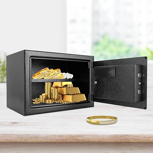 Miniatura 2 de Caja de seguridad digital con 2 llaves, caja de seguridad montada en la pared o en el suelo, caja fuerte de metal segura para el hogar, oficina,