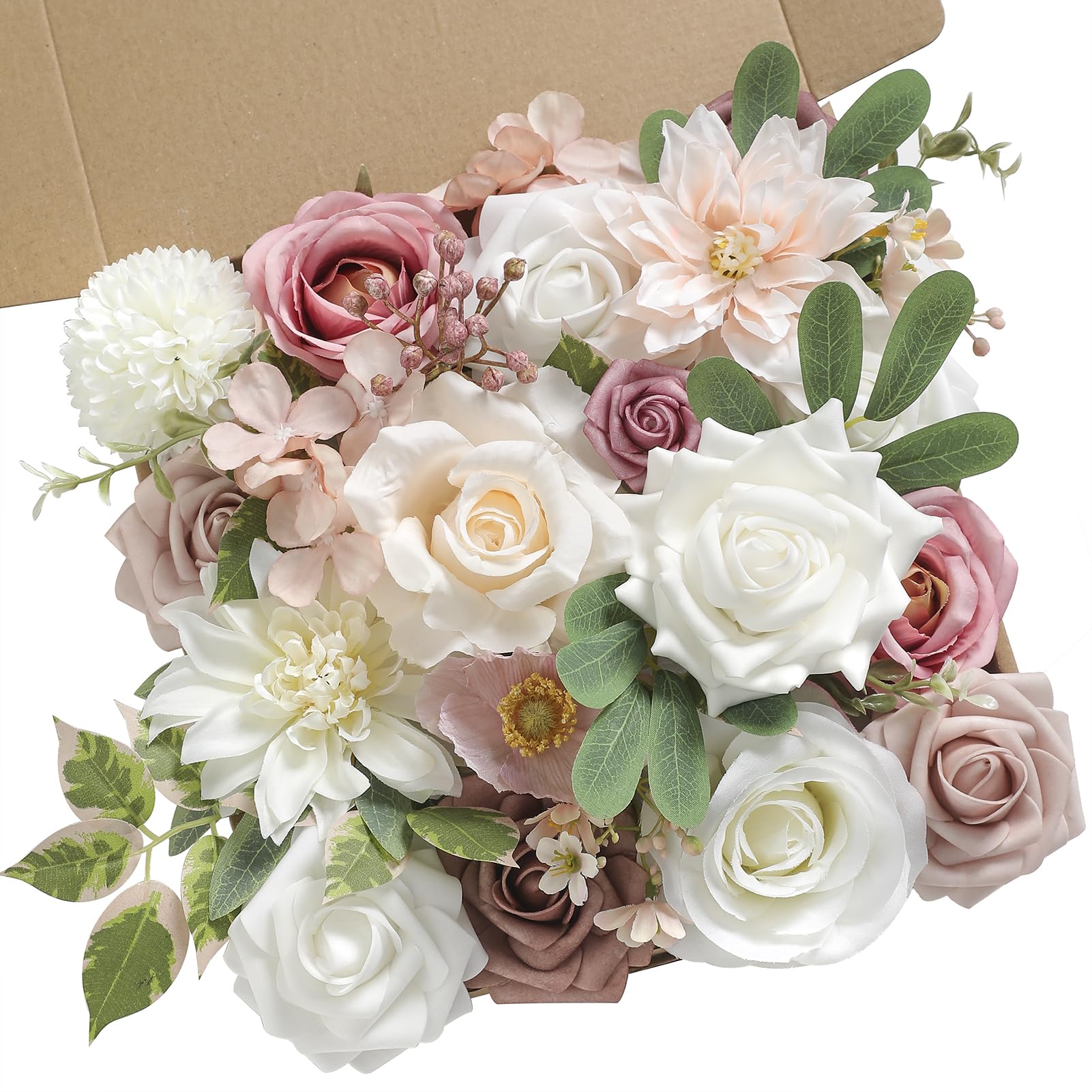 Koroni FlowersArtificial Flowers Dusty Pink Box Set for DIY Bridal Bouquets Wedding Shower Decorations Fake Floral Arrangements for Party Table Centerpieces Home Decor Indoor Outdoor