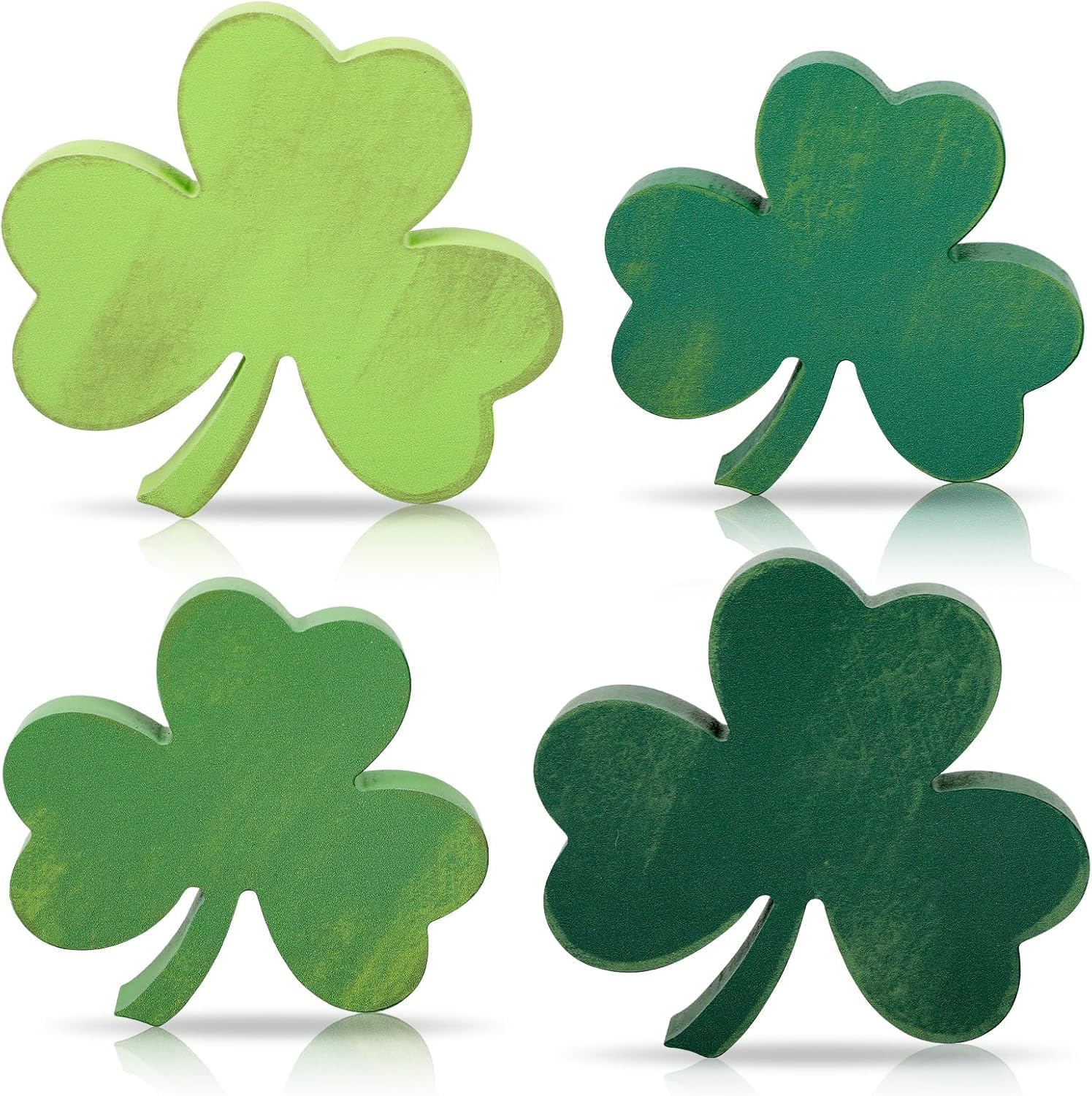 4pcs St Patricks Day Decorations Mouse Wooden Table Decorations, Double-sided Freestanding Saint Patricks Day Centerpieces for Tables Green Shamrock Pattern Tiered Tray Decor