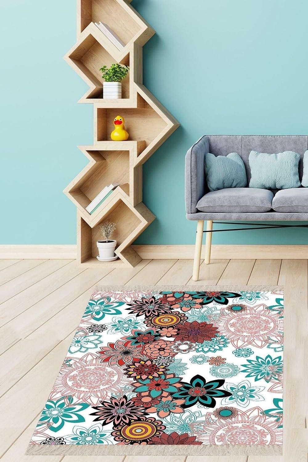 On The Clouds Mandala Desenli Çiçekli Dijital Baskı Yıkanabilir Kaymaz Taban Etnik Salon Halısı ve Yolluk BLT-S-136, 120 x 180