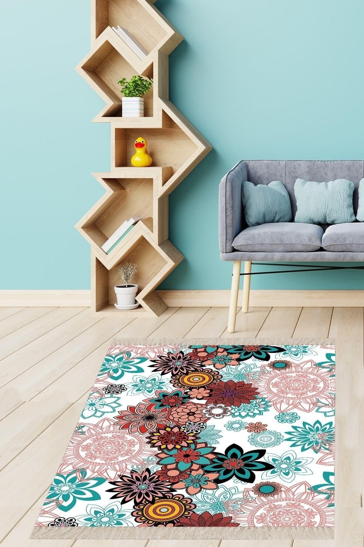 Pelangi Mandala Desenli Çiçekli Dijital Baskı Yıkanabilir Kaymaz Taban Etnik Salon Halısı Ve Yolluk, Çok Renkli 160 x 300