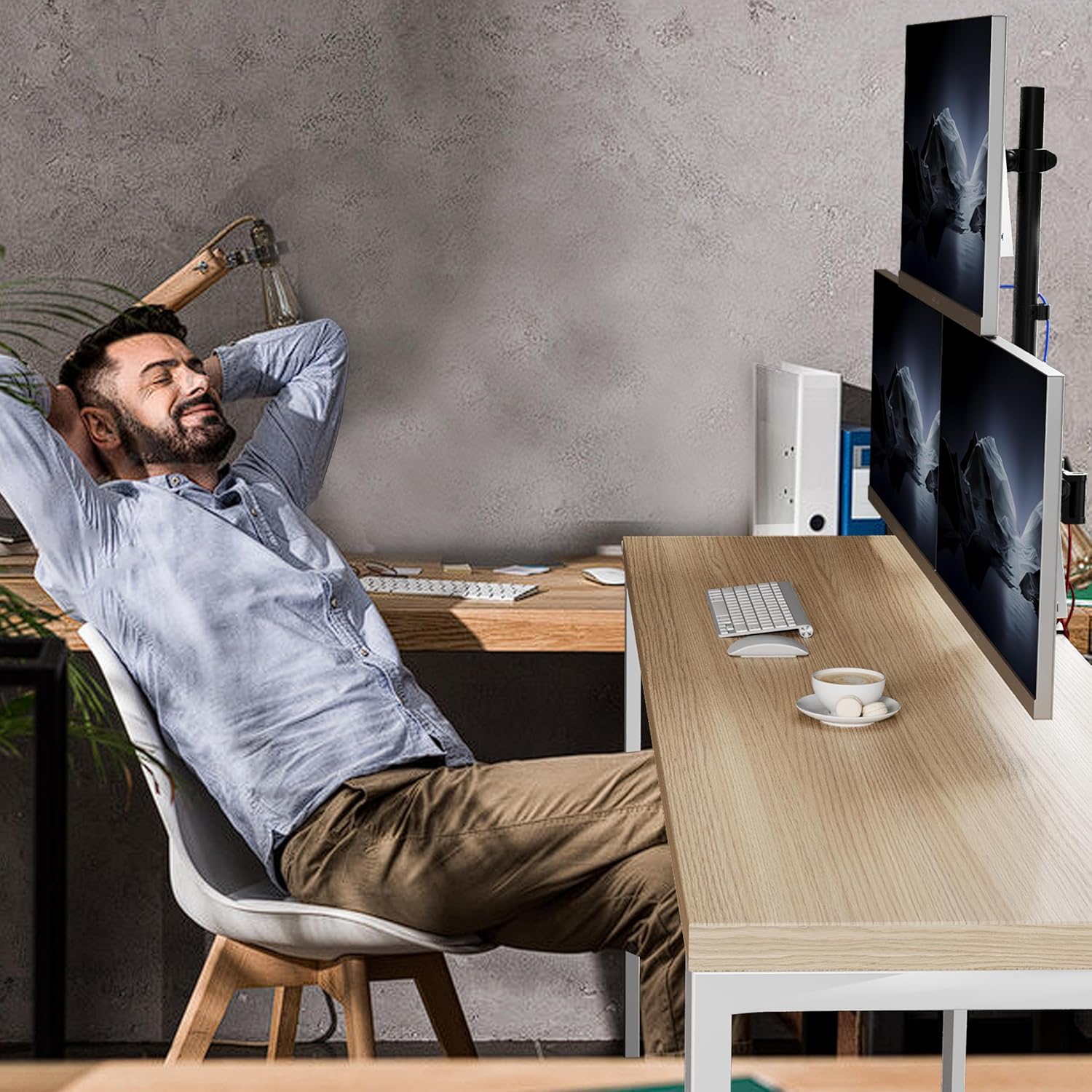 Duronic Triple Monitor Arm Stand DM253 | Multi 3 PC Desk Mount | Steel | Adjustable | for Three 13-27 Inch LED LCD Screens | VESA 75/100 | 17.6lbs Per Screen | Tilt -90°/+35°,Swivel 180°,Rotate 360°