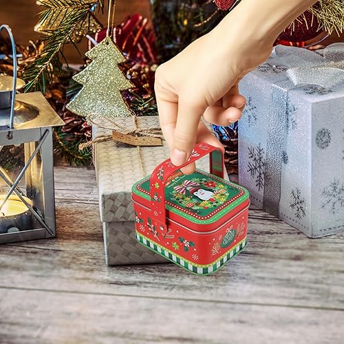 Miniatura 8 de Cabilock 4 latas de galletas de Navidad con tapas, cajas de hojalata, caja de dulces, caja de galletas, contenedor de almacenamiento, latas