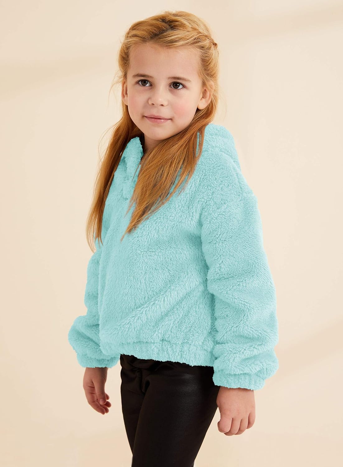 GAMISOTE Kids Girl's Fuzzy Hoodies Warm Loose Button Down Pullover Sherpa Jacket Top - Image 4