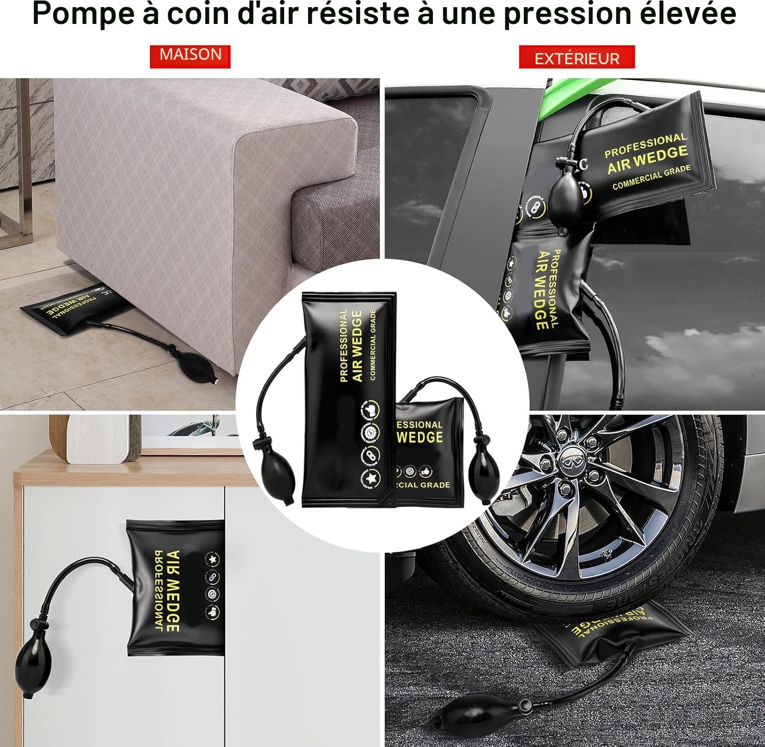 Menborn Kit d'outillage professionnel pour voiture, 16 pièces avec long manche, pompe à coin d'air, cale sans trace, gants, indispensable en cas d'urgence