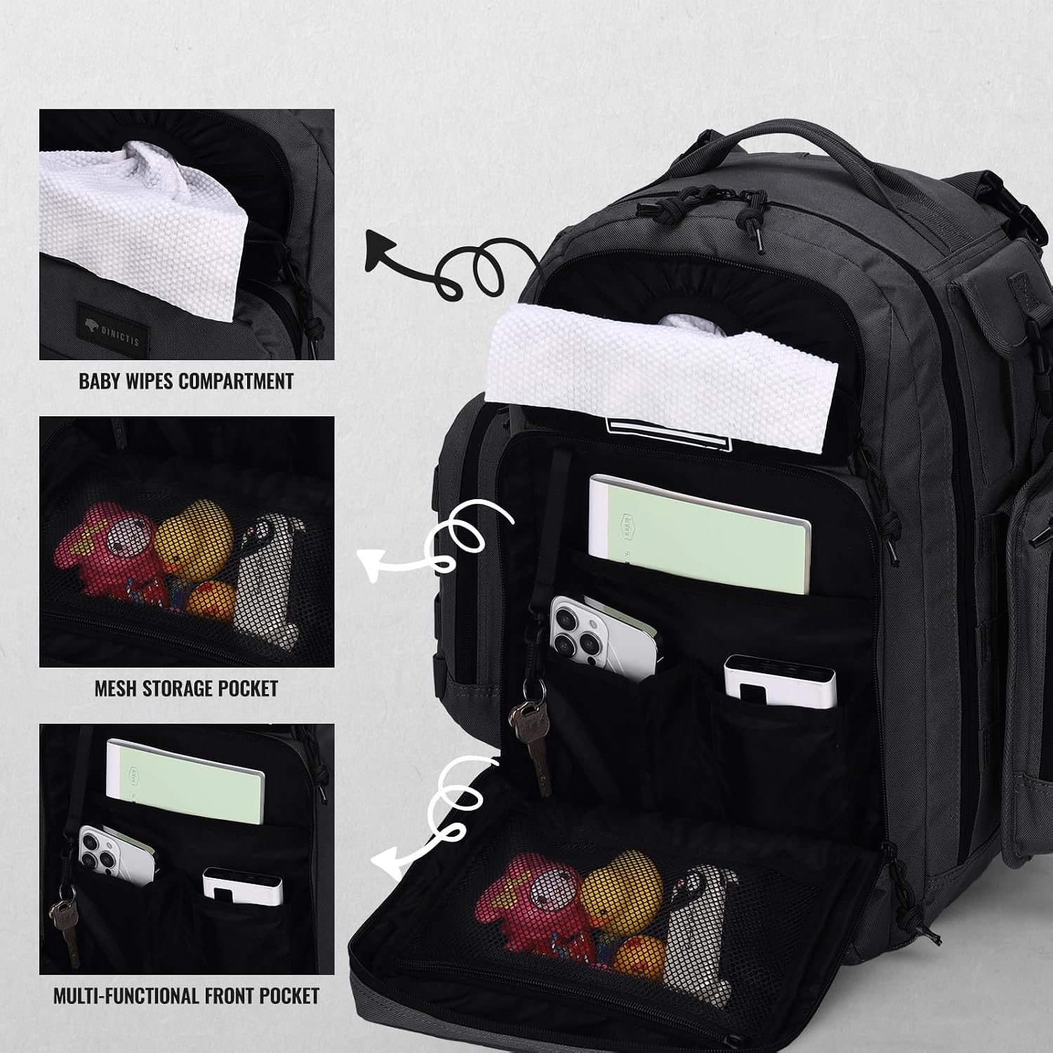 Dinictis Dad Diaper Bag Backpack with Diaper Changing Mat & Baby Hip Carrier