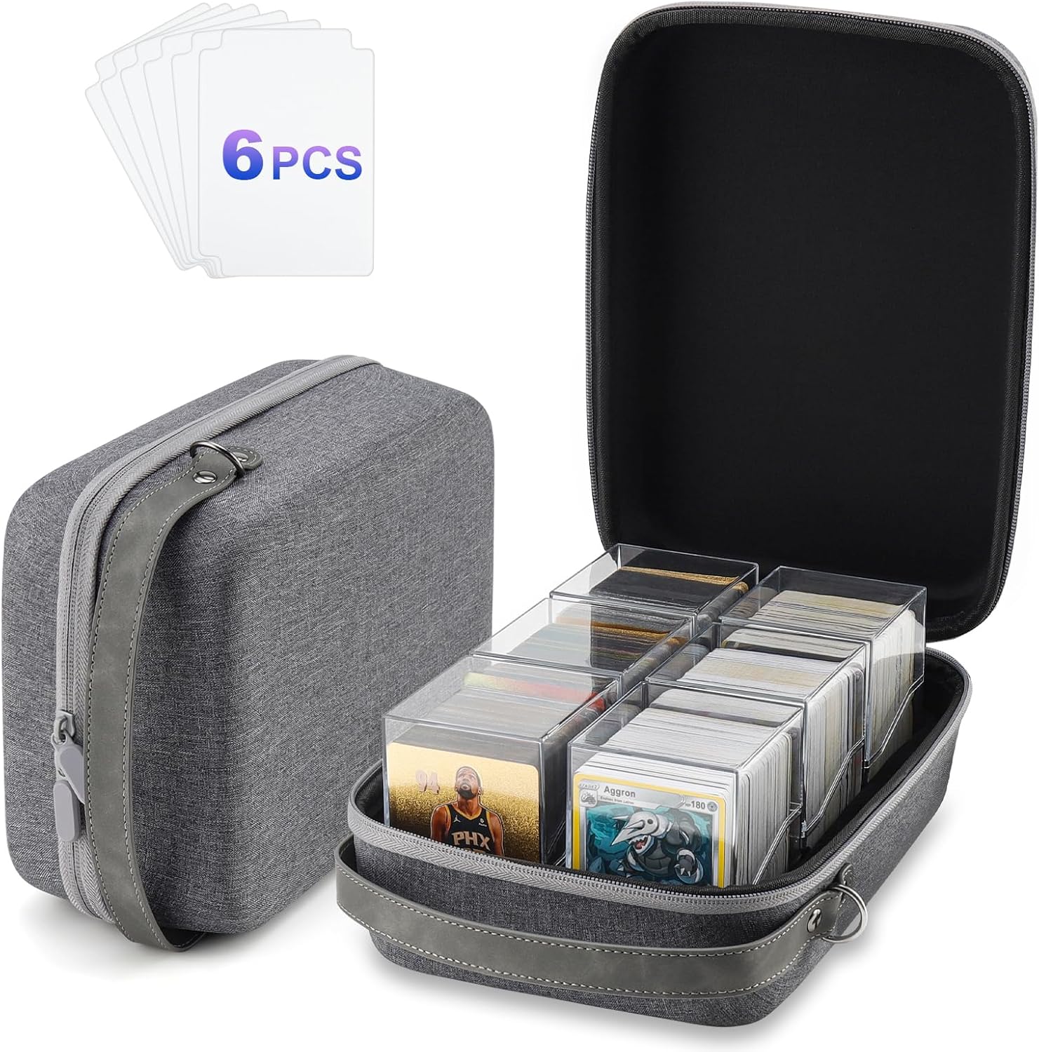 Portable Trading Card Storage Case：Holds 800+ Double Sleeved Cards, 6 Clear Commander Deck Boxes with 6 Dividers, Fits MTG, YuGiOh, TCG, Sports Cards