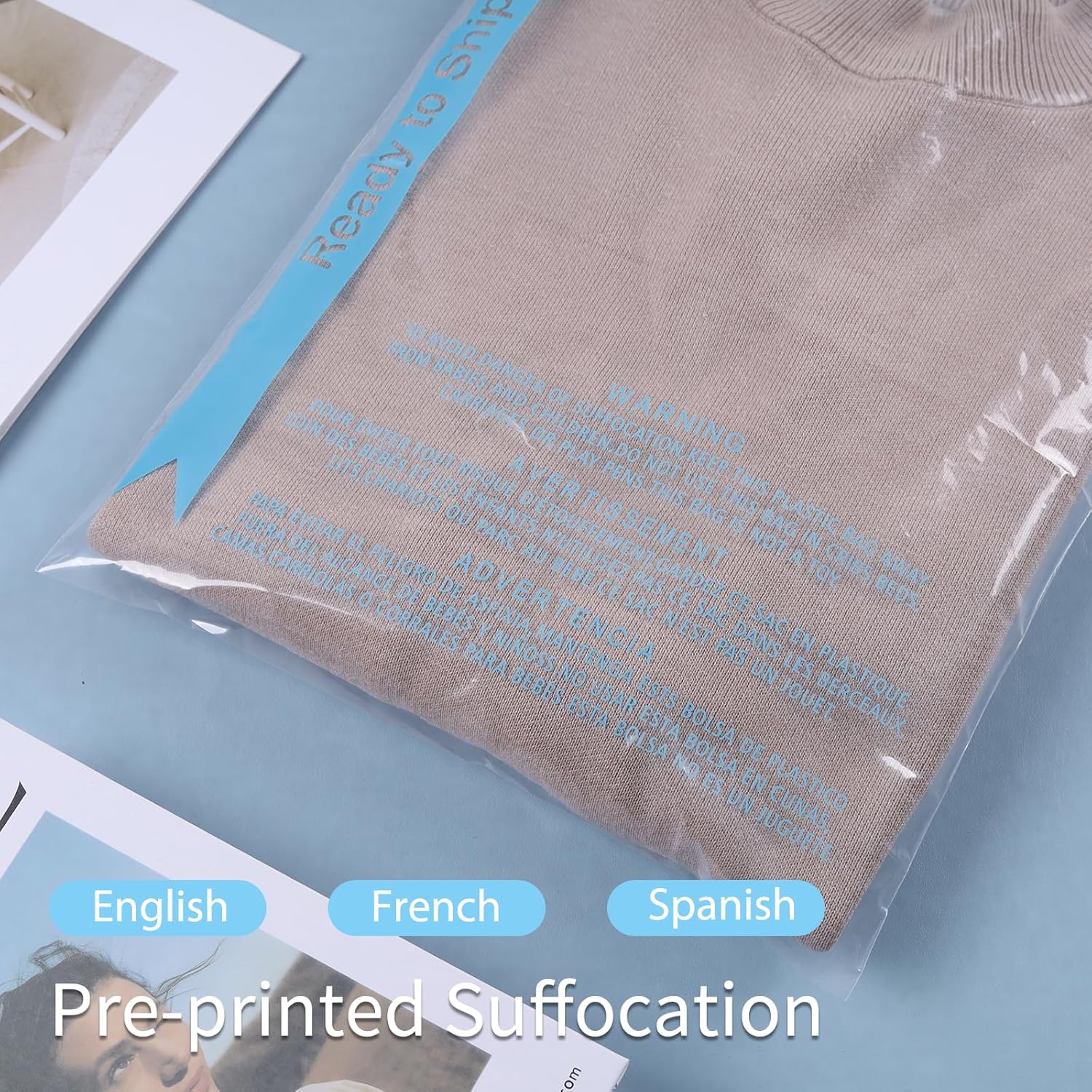 POLYSELLS 1000 Count 8"x10" Strong Self Seal Clear Poly Bags with Suffocation Warning for Packaging, Shipping, T-Shirts, Clothes & FBA, Permanent Adhesive