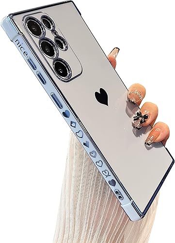 DEFBSC Funda compatible con Samsung Galaxy S22 Ultra, funda de corazón con borde galvanizado, protección completa de la cámara, esquinas reforzadas