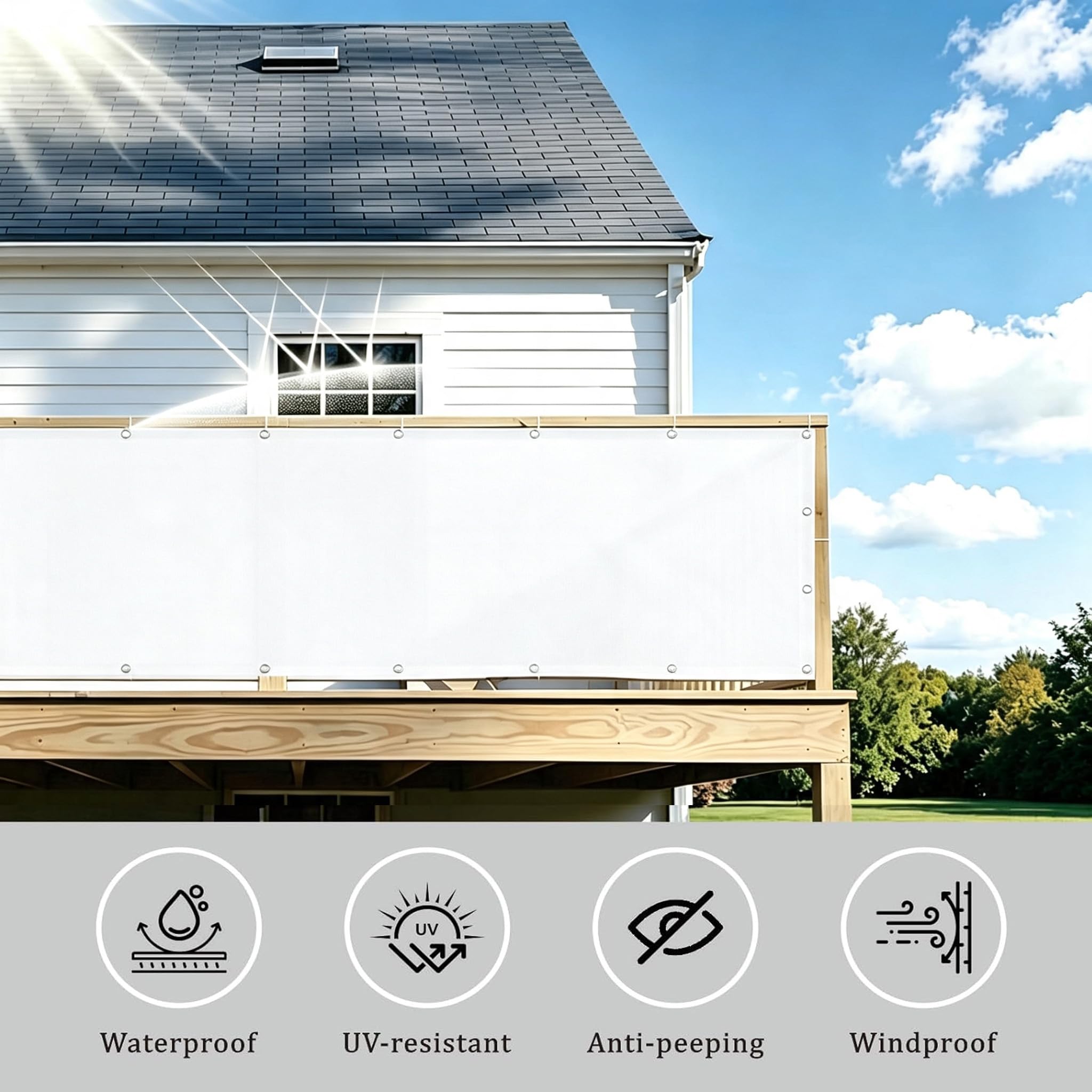 Tenda Ombreggiante 2.4x4.7m/240x470cm Bianco Recinzione Copertura per Balcone,Telo Copri Ringhiera E Schermo Privacy Con Occhielli,Impermeabile Copri Ringhiera Balcone per Terrazza E Giardino