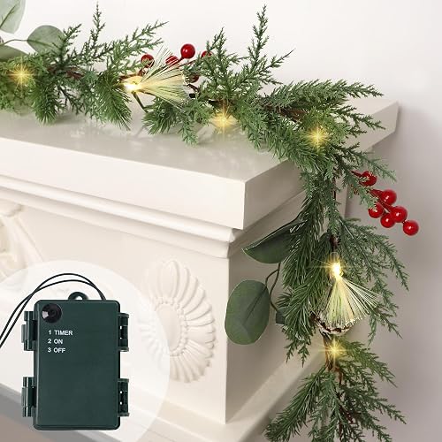 DR.DUDU 6FT Christmas Garland with Lights Mantel Decorations | Timer,