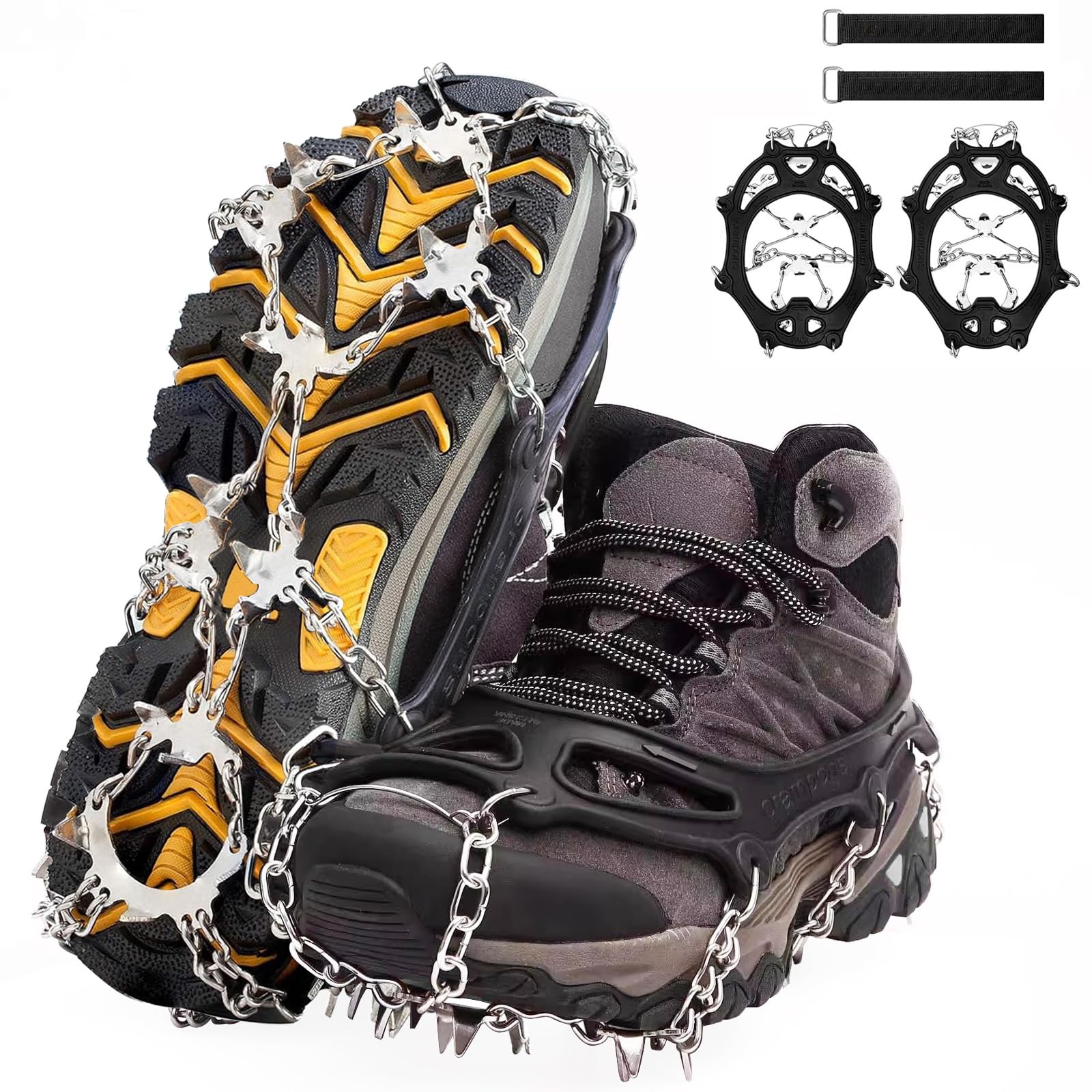 Grödel Crampons pour Chaussures de randonnée, Acier Inoxydable épaisses, Antidérapants Homme