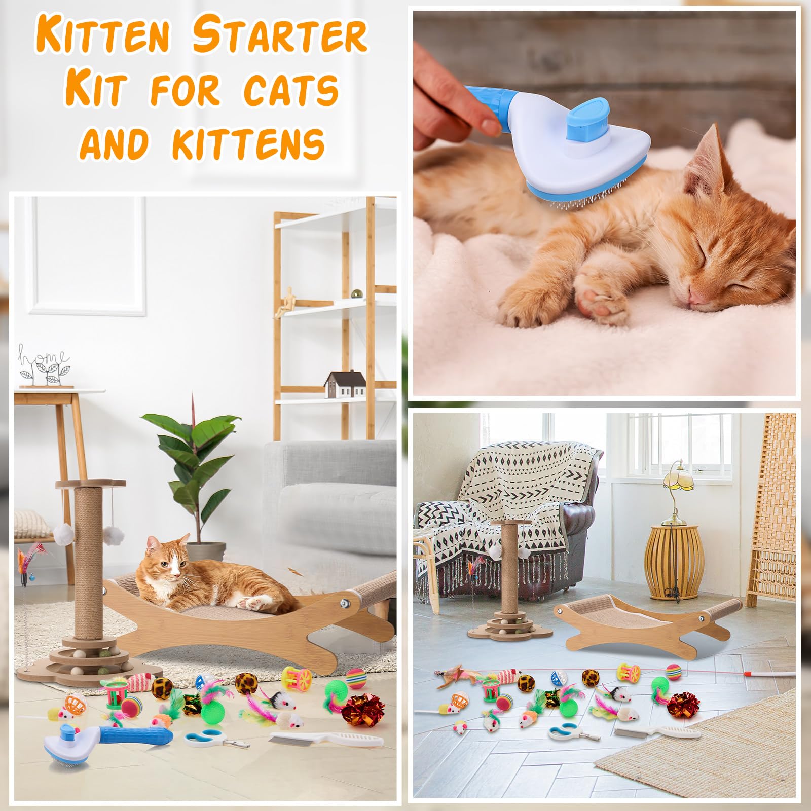 Seenelling 25-teiliges Kitten-Starter-Set für Indoor-Katzen, inklusive Kratzbaum, Sisal-Kratzbett, Bürsten, Nagelknipser, Bälle für Indoor-Kätzchen, Zubehör, Willkommensgeschenk