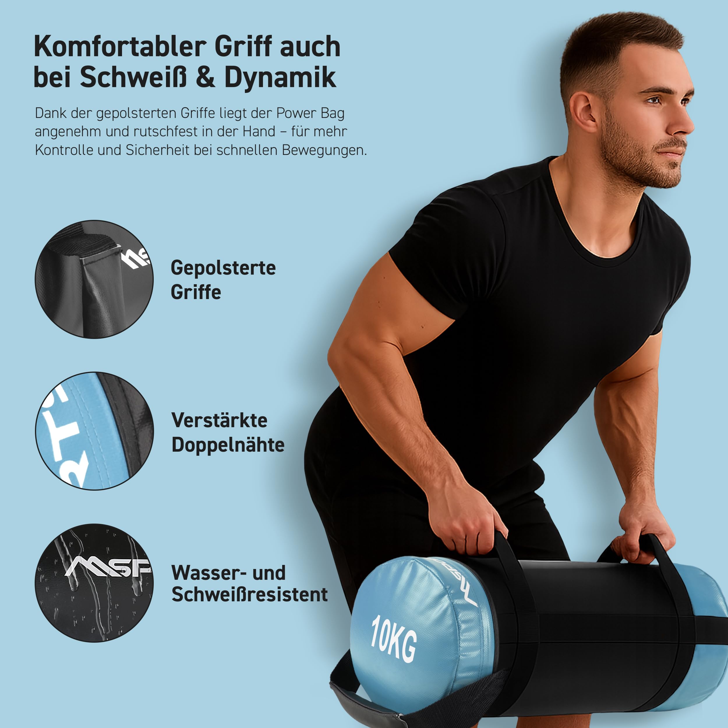 MSPORTS Power Bag Premium Sac de fitness 5-30 kg - Sac de sable pour sac de poids fonctionnel