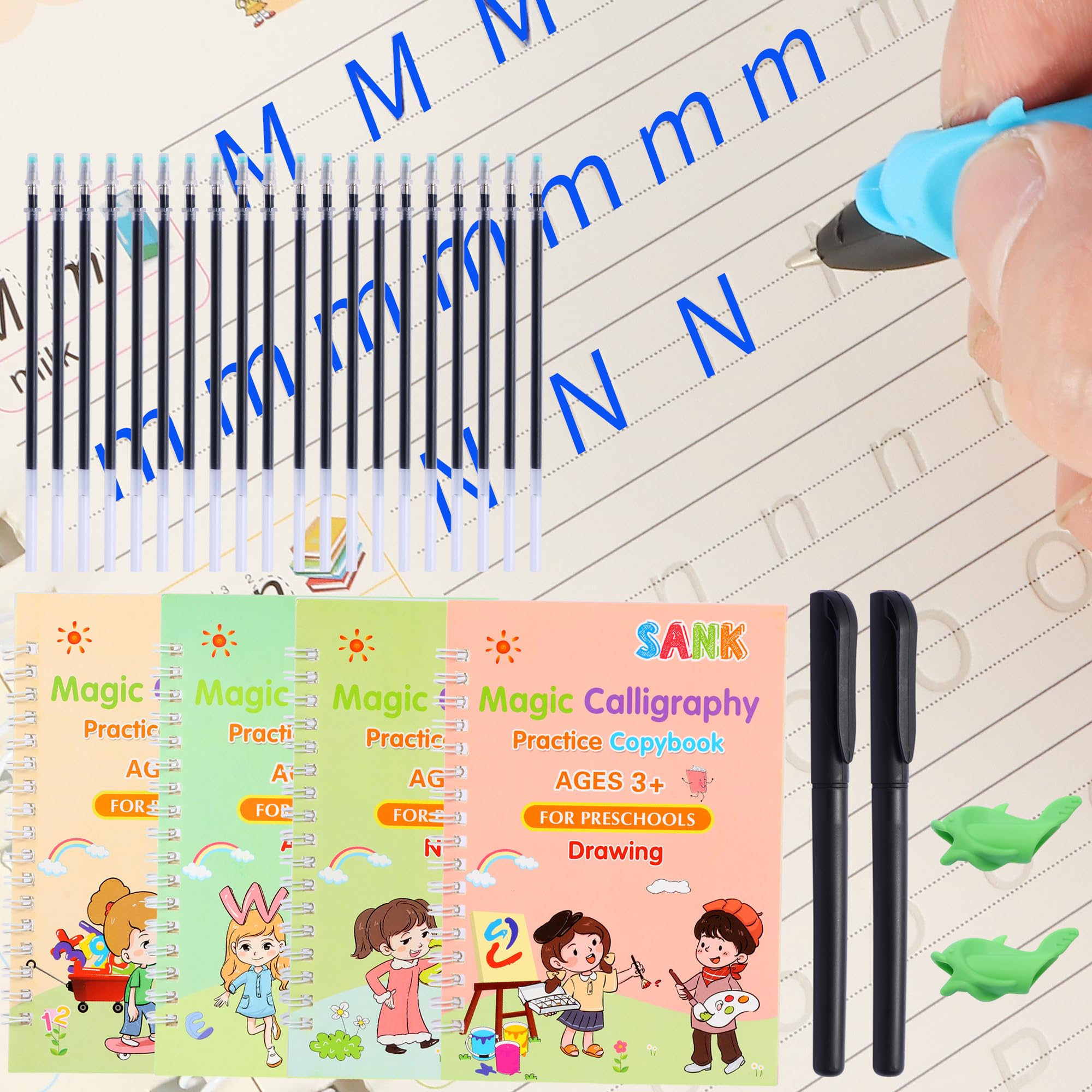 Magic Grooved - Libros de práctica de escritura, reutilizable para niños de 3 a 5 a 6 a 8, libros de escritura ranurados para niños de caligrafía preescolar de jardín de infantes