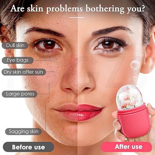 Miniatura 3 de Kit facial de hielo de 5 piezas, rodillo y molde con Gua Sha, diadema de spa y bolsa de embrague, reducción de hinchazón y rutina de cuidado de la